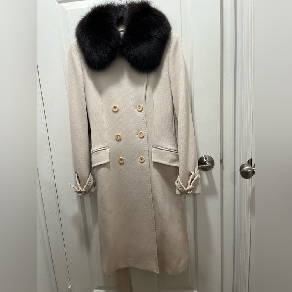 Max Mara, wool and angora coat, fox collar fur, size 6